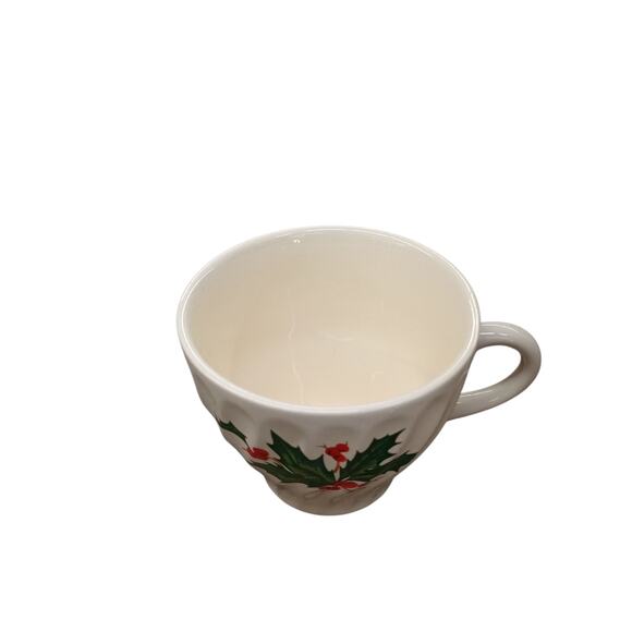 Vtg Scio Pottery Holly Berry White Swirled Ceramic Tea Coffee Cups Set Of 4 - Picture 5 of 5